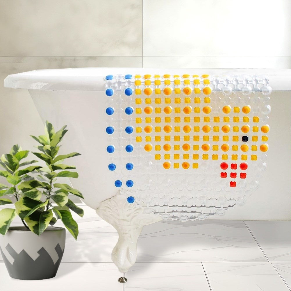 Non-slip mat with suction cups and squeaky duck for bathtubs