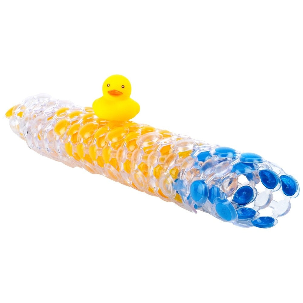 Non-slip mat with suction cups and squeaky duck for bathtubs