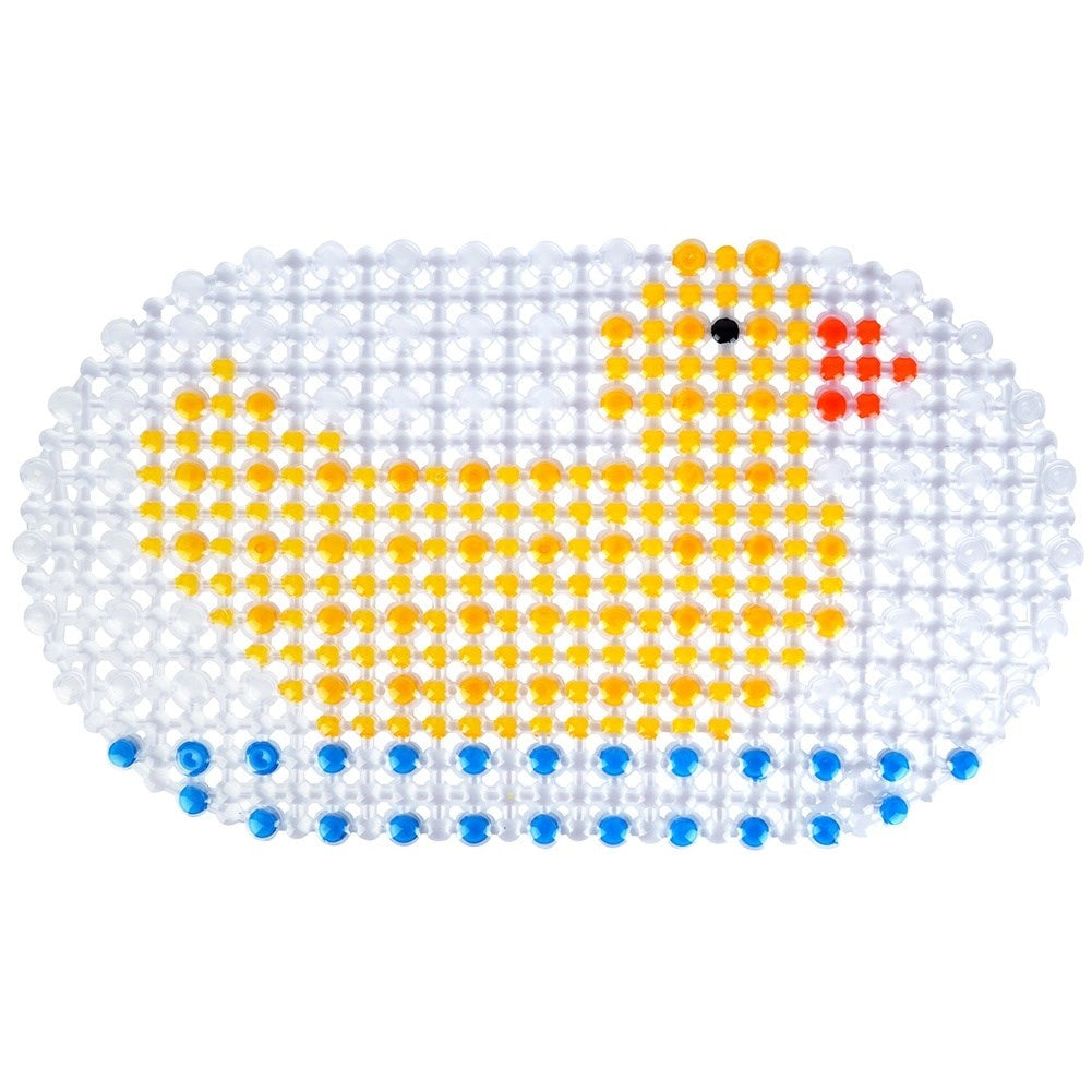 Non-slip mat with suction cups and squeaky duck for bathtubs