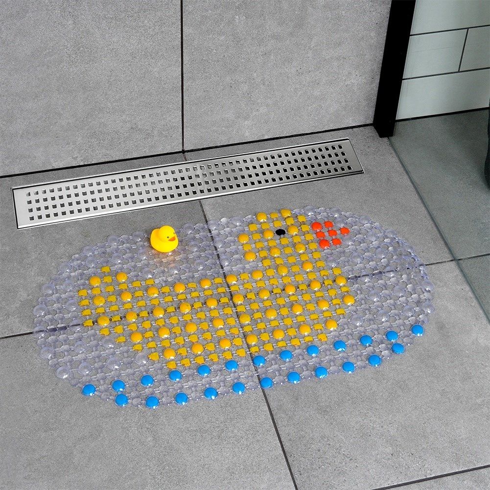 Non-slip mat with suction cups and squeaky duck for bathtubs