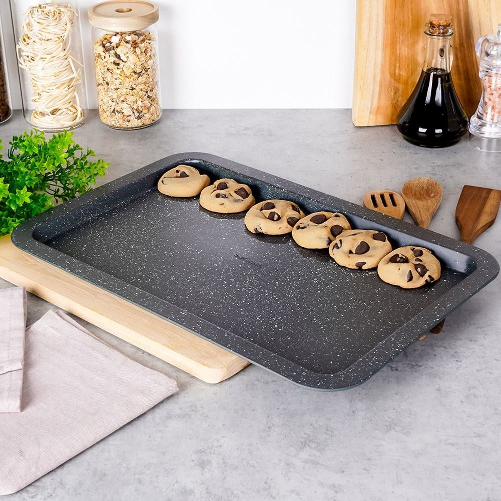Non-stick baking sheet with granite coating for all ovens