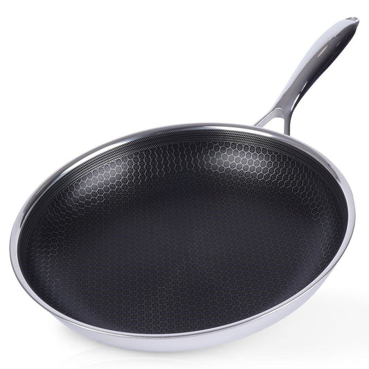 Non-stick frying pan in stainless steel, dishwasher safe
