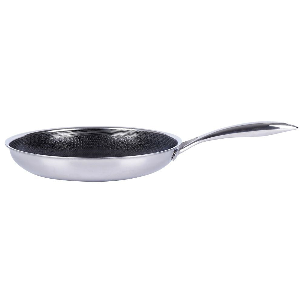 Non-stick frying pan in stainless steel, dishwasher safe