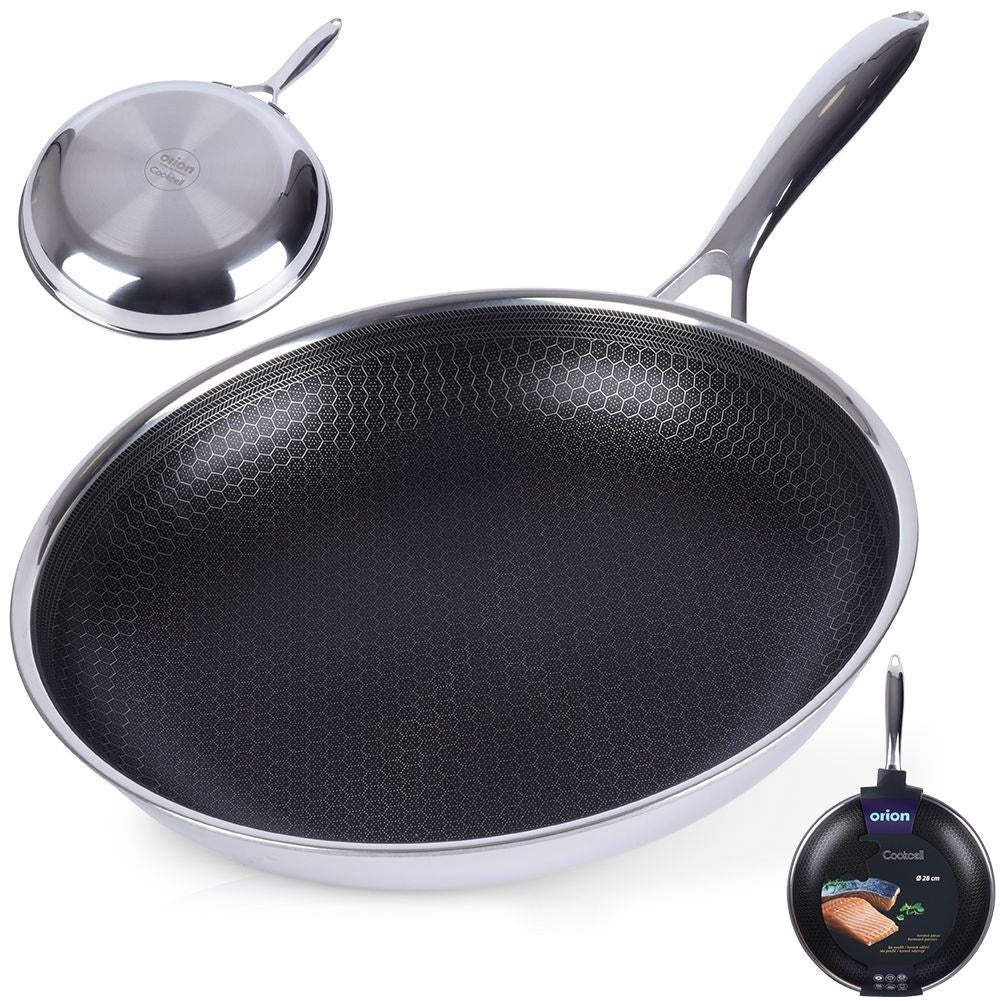 Non-stick frying pan in stainless steel, dishwasher safe