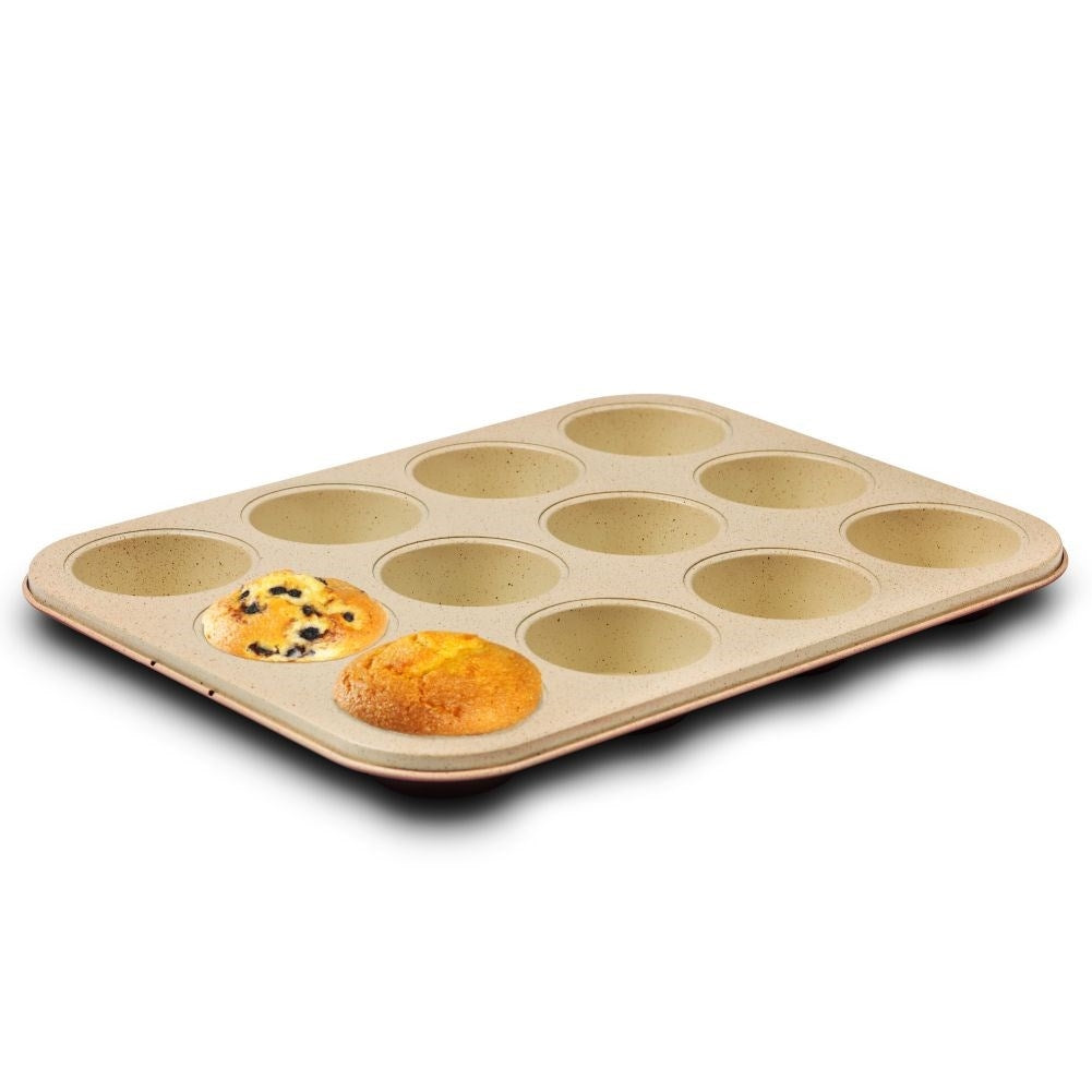 Non-stick muffin tin with ceramic granite coating for 12 muffins