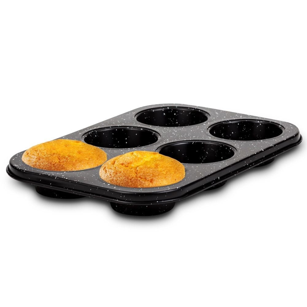 Non-stick muffin tin with granite coatingMuffin tin with Non-Stick Granite coatingDiscover our muffin tin with non-stick granite coating, perfect for baking 6 muffins at a time. This baking pan is ideal for both gas and electric ovens, making it a