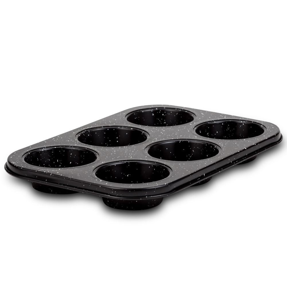 Non-stick muffin tin with granite coatingMuffin tin with Non-Stick Granite coatingDiscover our muffin tin with non-stick granite coating, perfect for baking 6 muffins at a time. This baking pan is ideal for both gas and electric ovens, making it a
