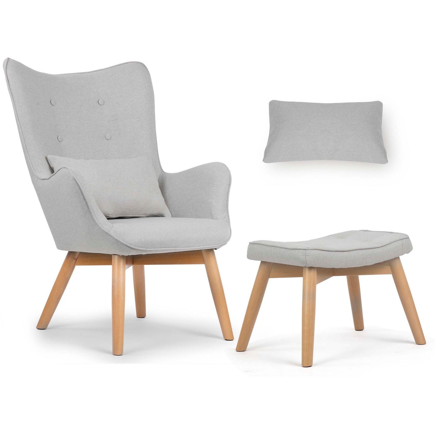 Norse wing chair with footrest light grey