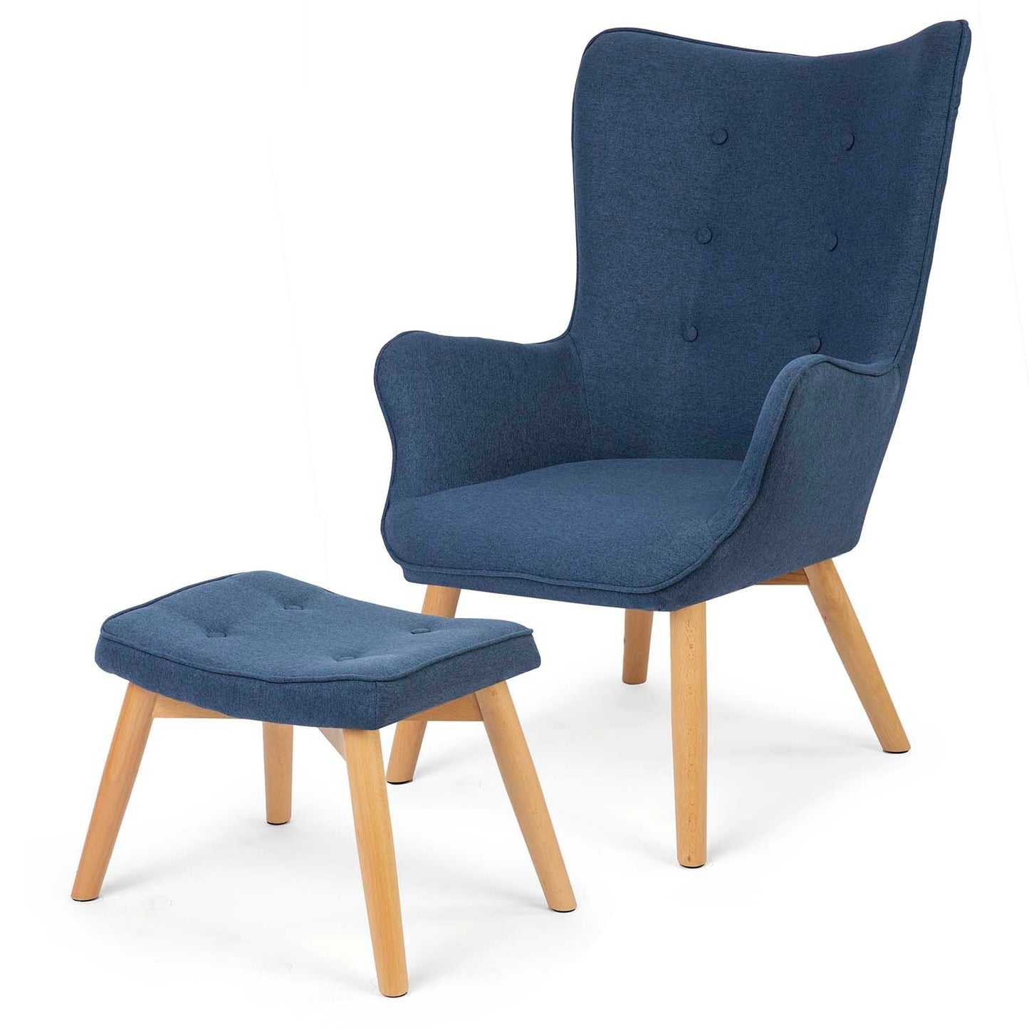 Norse wing chair with footstool, blue