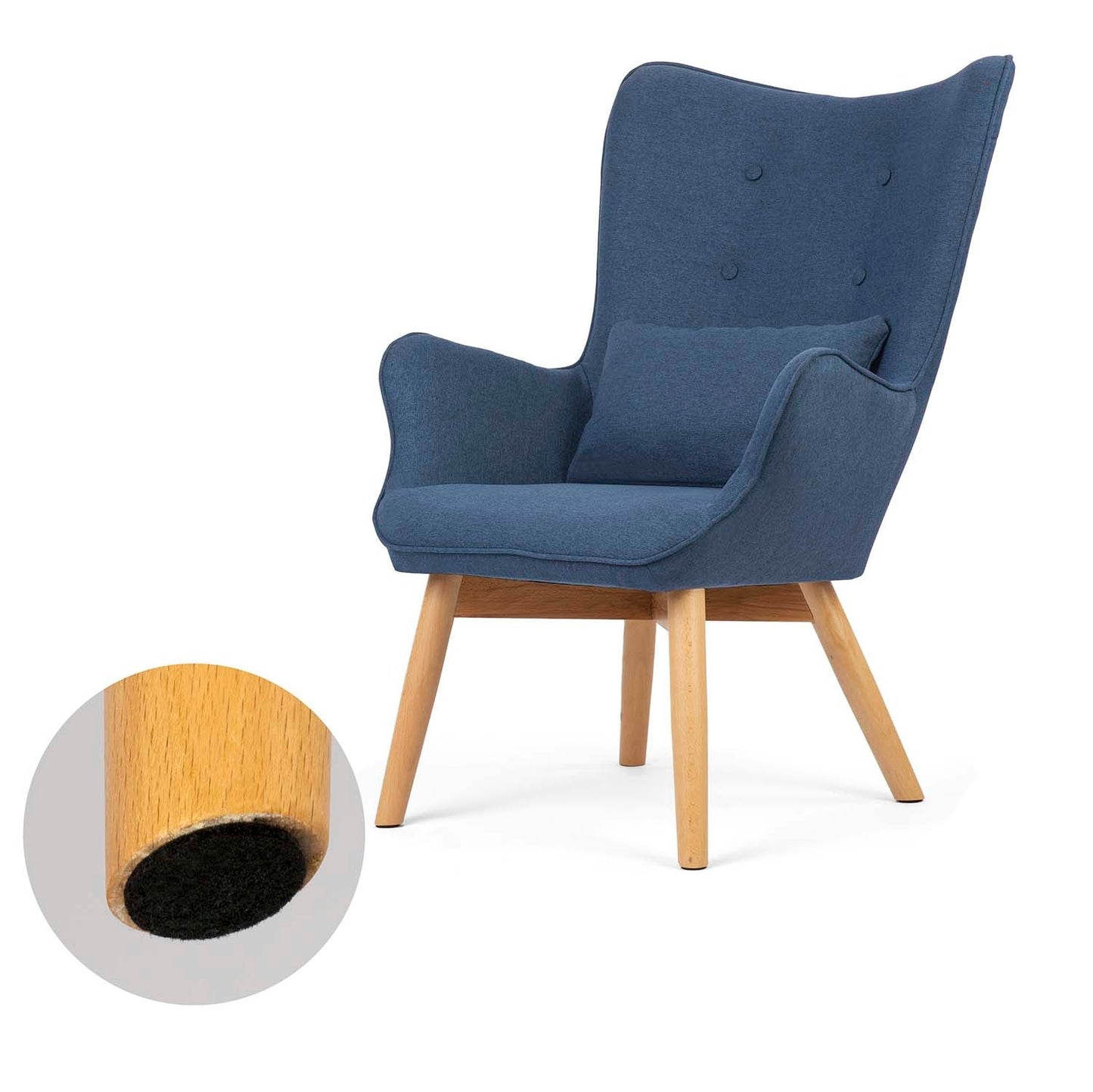 Norse wing chair with footstool, blue