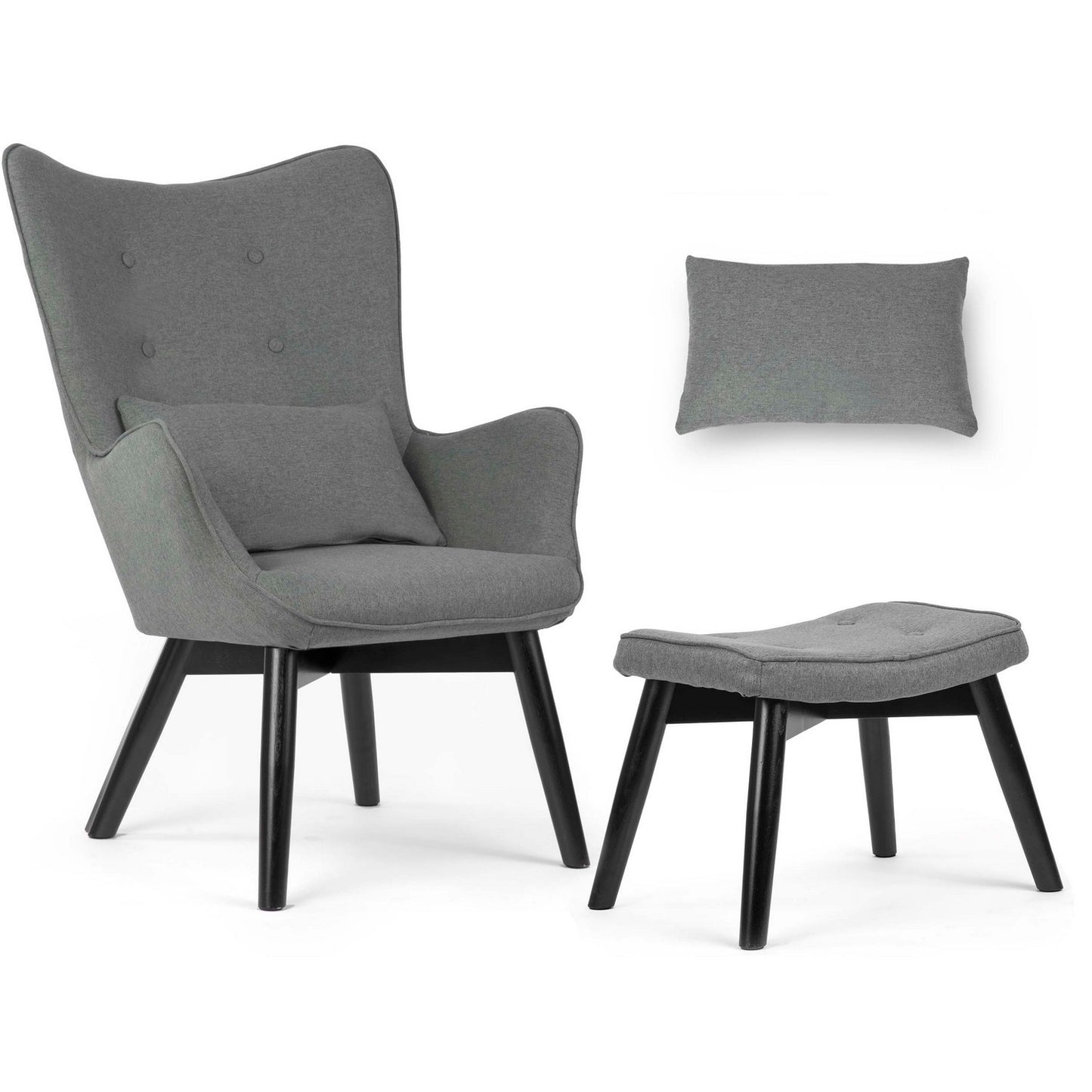 Norse wing chair with footstool, gray