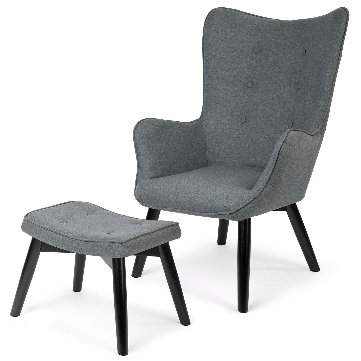 Norse wing chair with footstool, gray
