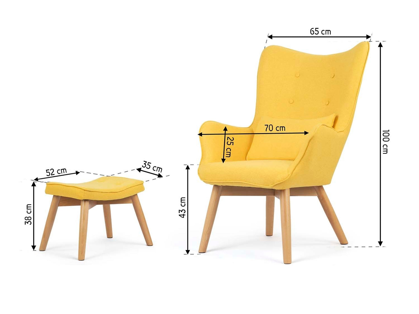 Norse yellow wing chair with footrest