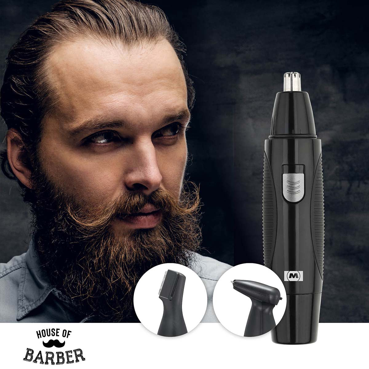 Nose & Ear Hair Trimmer Set, Black, 3 Heads, Battery-Powered