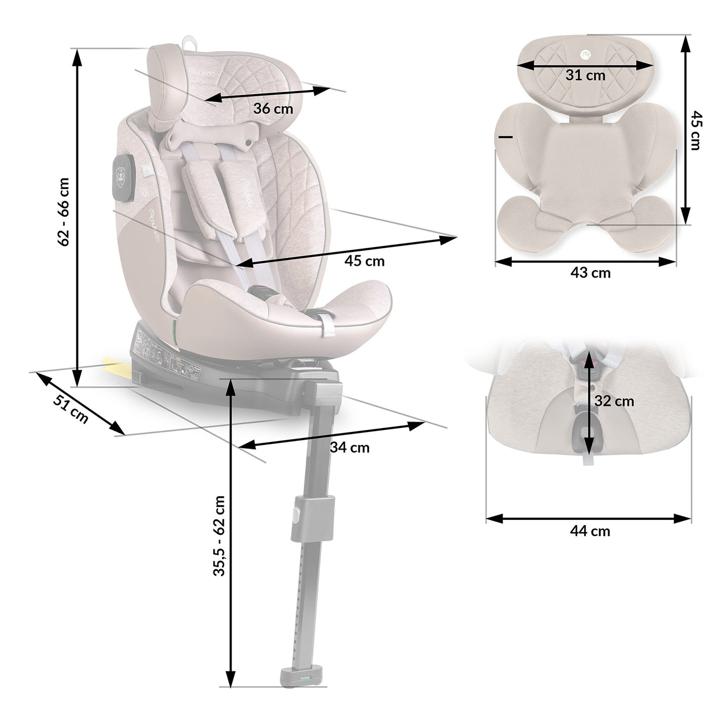 Nukido Aero Line Beige Car Seat 0-36kg ISOFIX