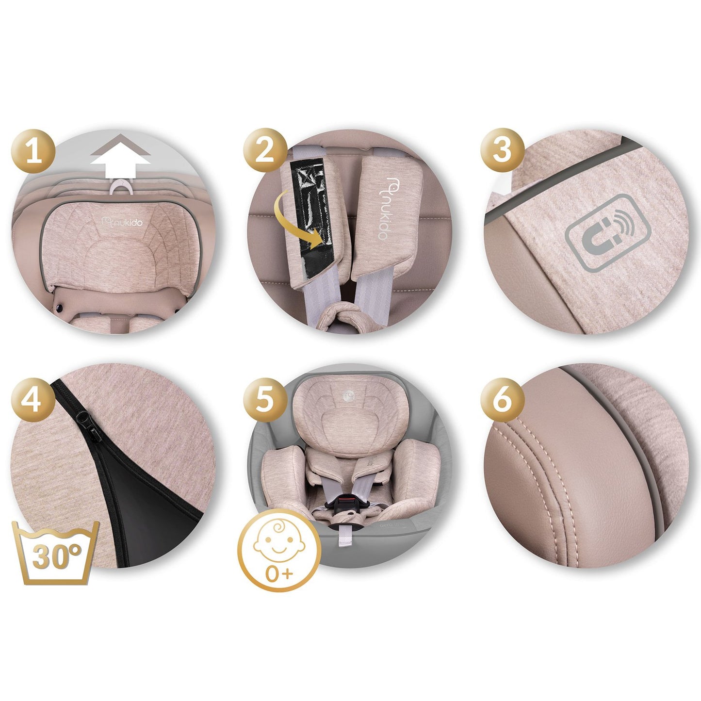 Nukido Aero Line Beige Car Seat 0-36kg ISOFIX