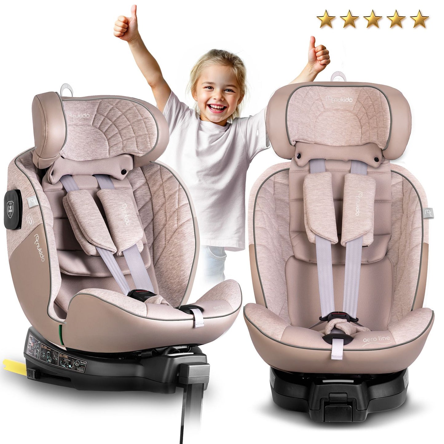 Nukido Aero Line Beige Car Seat 0-36kg ISOFIX