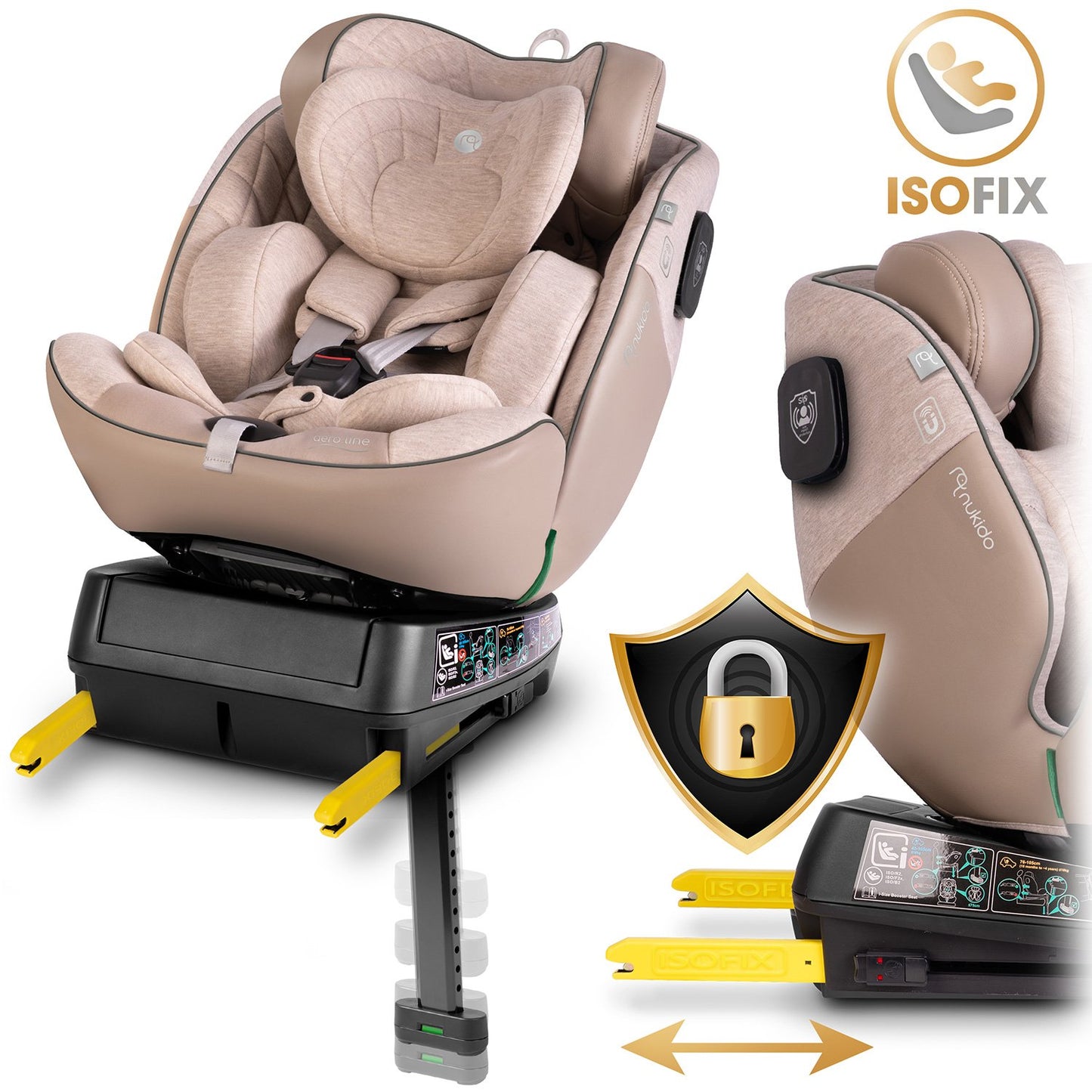 Nukido Aero Line Beige Car Seat 0-36kg ISOFIX