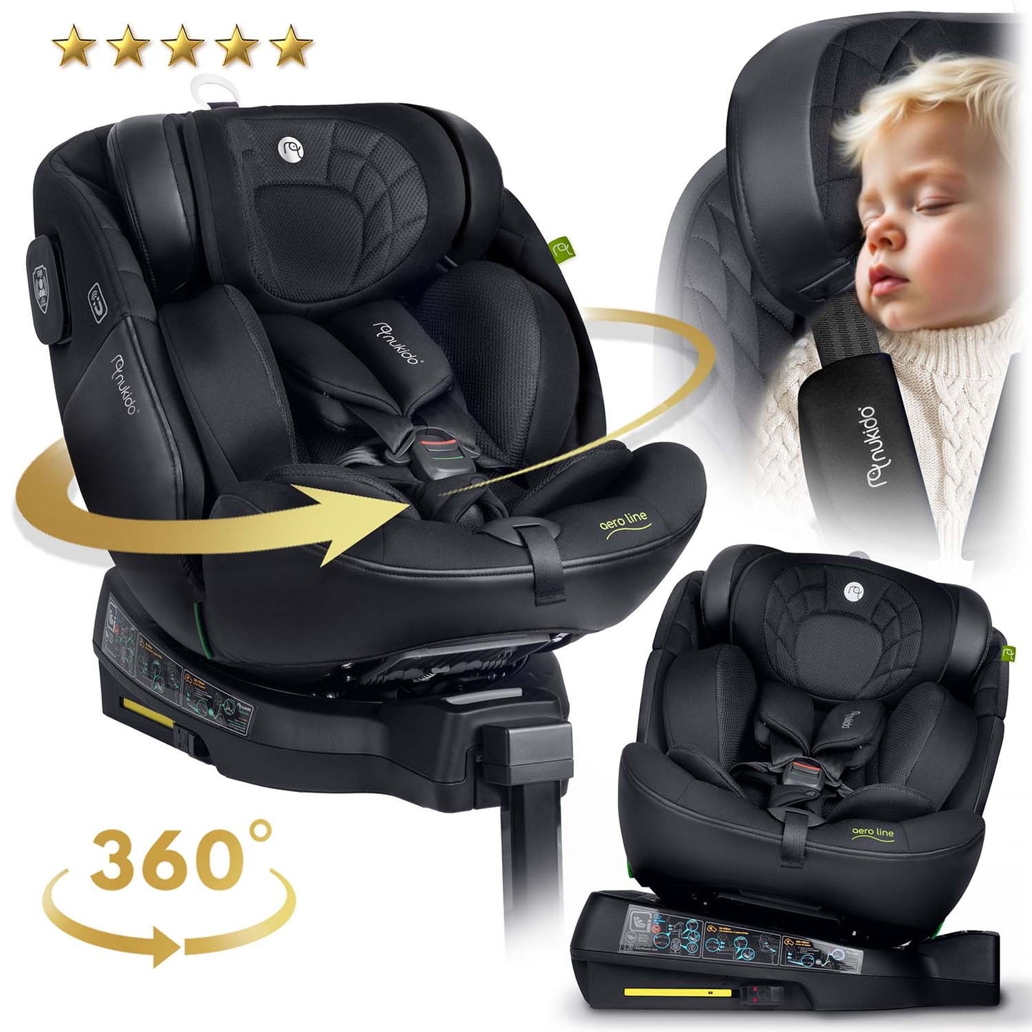 Nukido Aero Line Car Seat Black 0-36kg ISOFIX