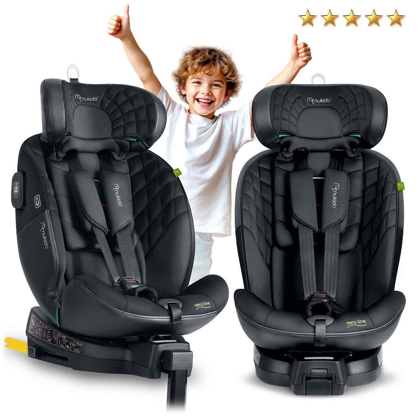 Nukido Aero Line Car Seat Black 0-36kg ISOFIX