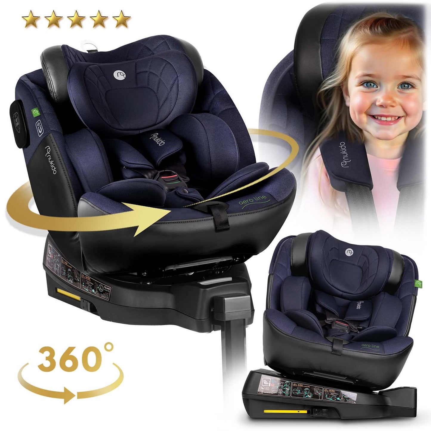 Nukido Aero Line Car Seat Black/Navy Blue 0-36kg ISOFIX