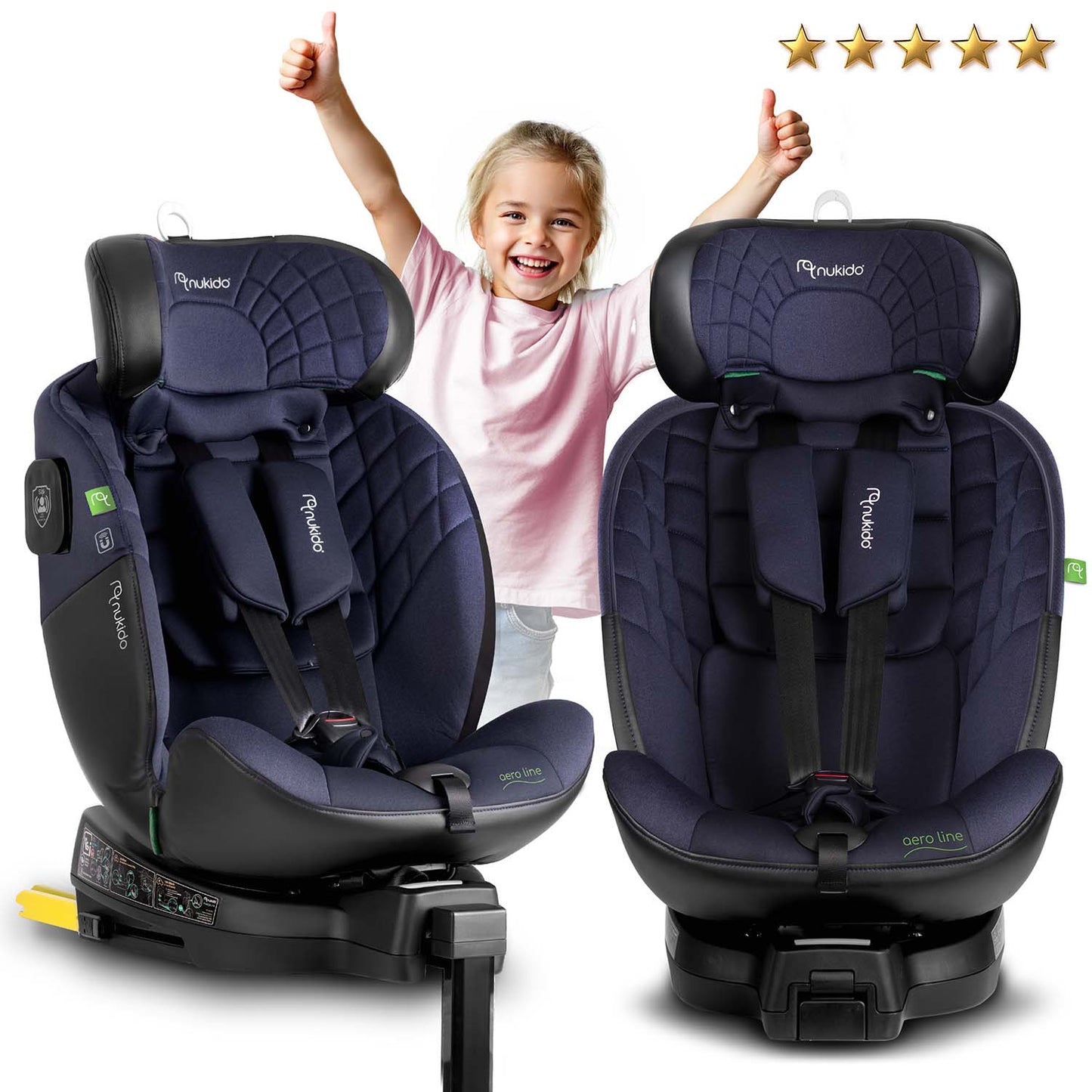 Nukido Aero Line Car Seat Black/Navy Blue 0-36kg ISOFIX