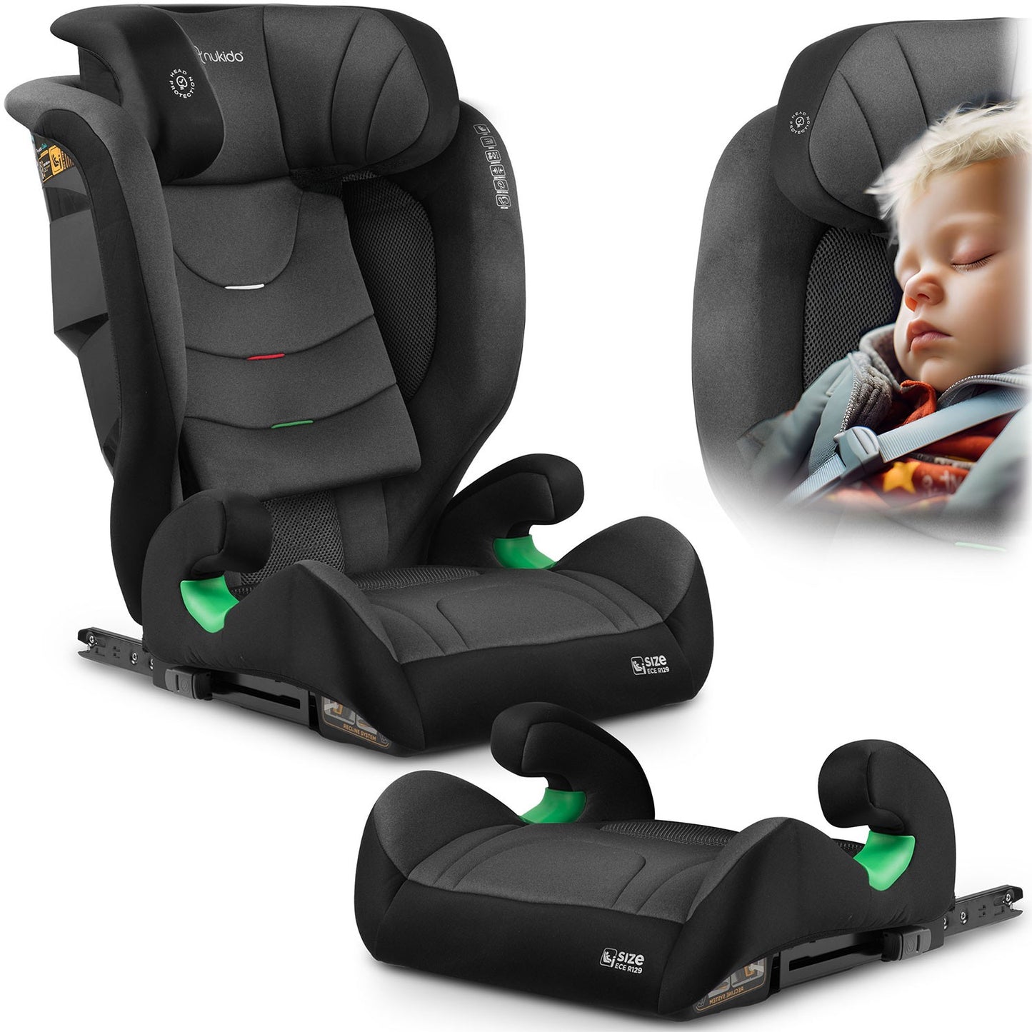 Nukido Louis Soft Car Seat Black/Grey 15-36kg ISOFIX