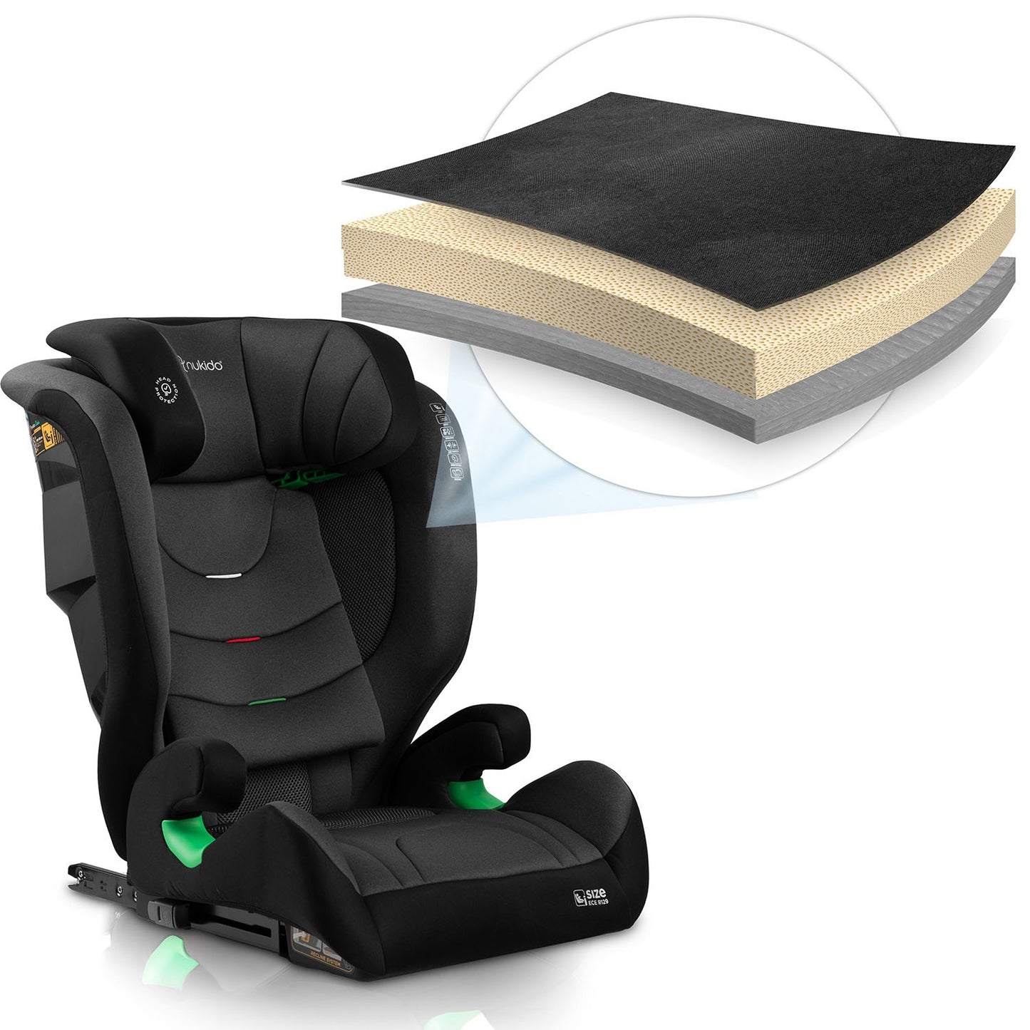 Nukido Louis Soft Car Seat Black/Grey 15-36kg ISOFIX