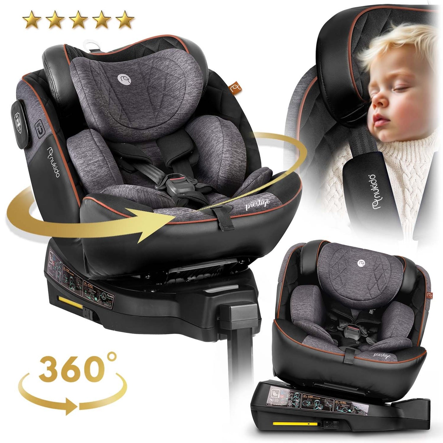 Nukido Prestige Line Car Seat Black/Grey 0-36kg ISOFIX