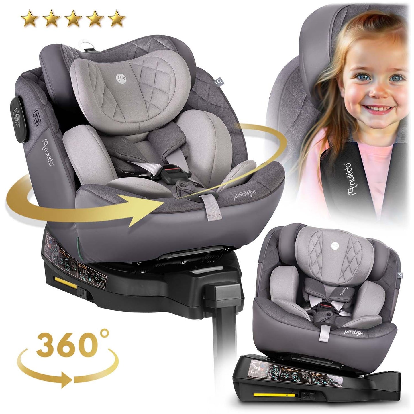Nukido Prestige Line Car Seat Grey 0-36kg ISOFIX