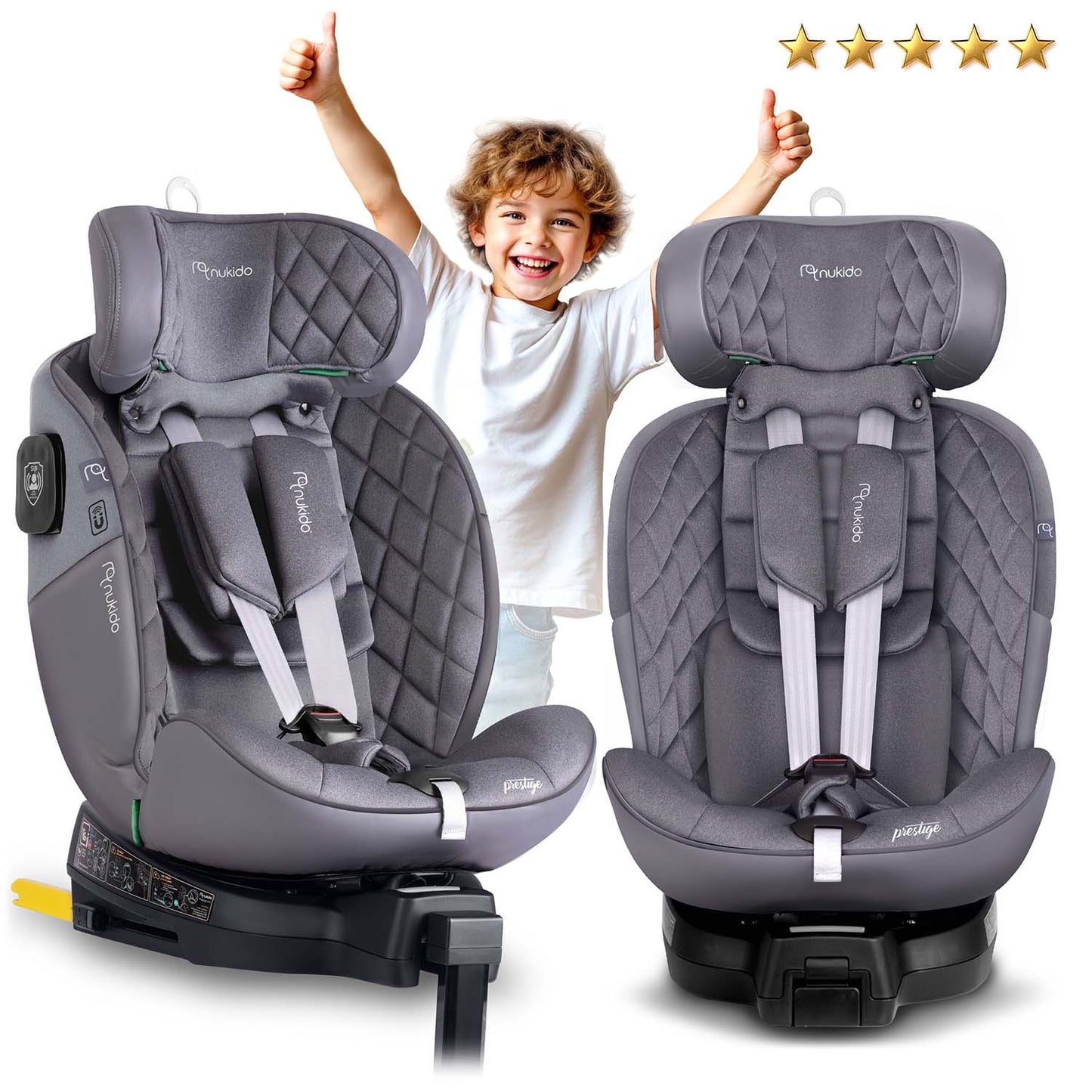 Nukido Prestige Line Car Seat Grey 0-36kg ISOFIX