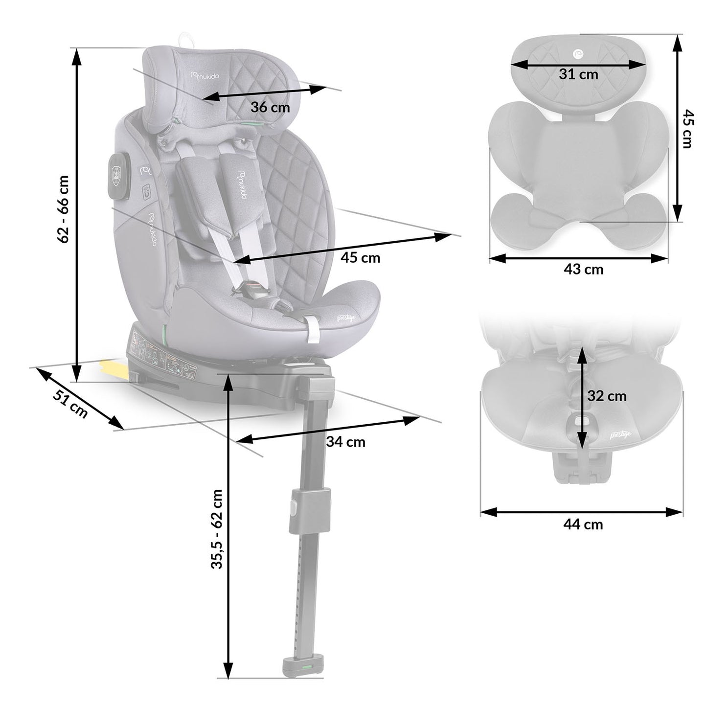 Nukido Prestige Line Car Seat Grey 0-36kg ISOFIX