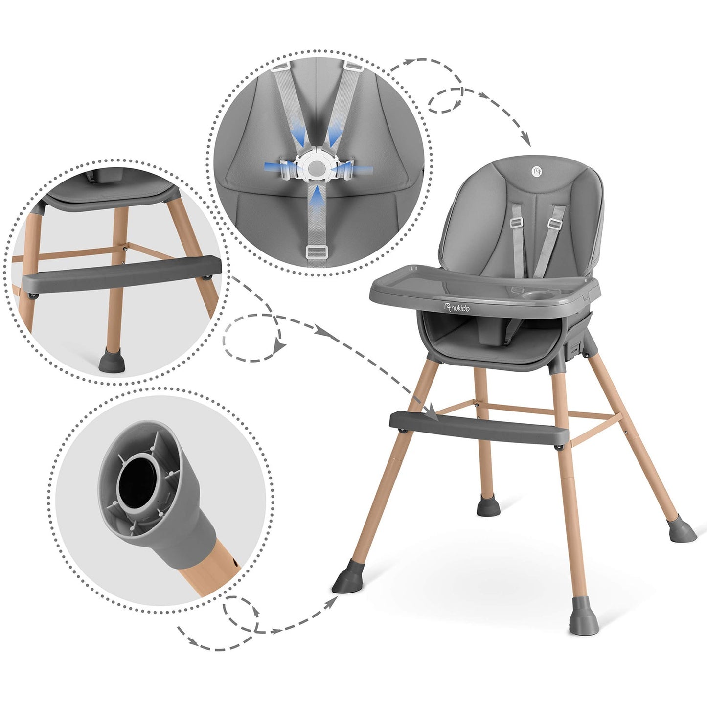 Nukido Tilo feeding chair, gray