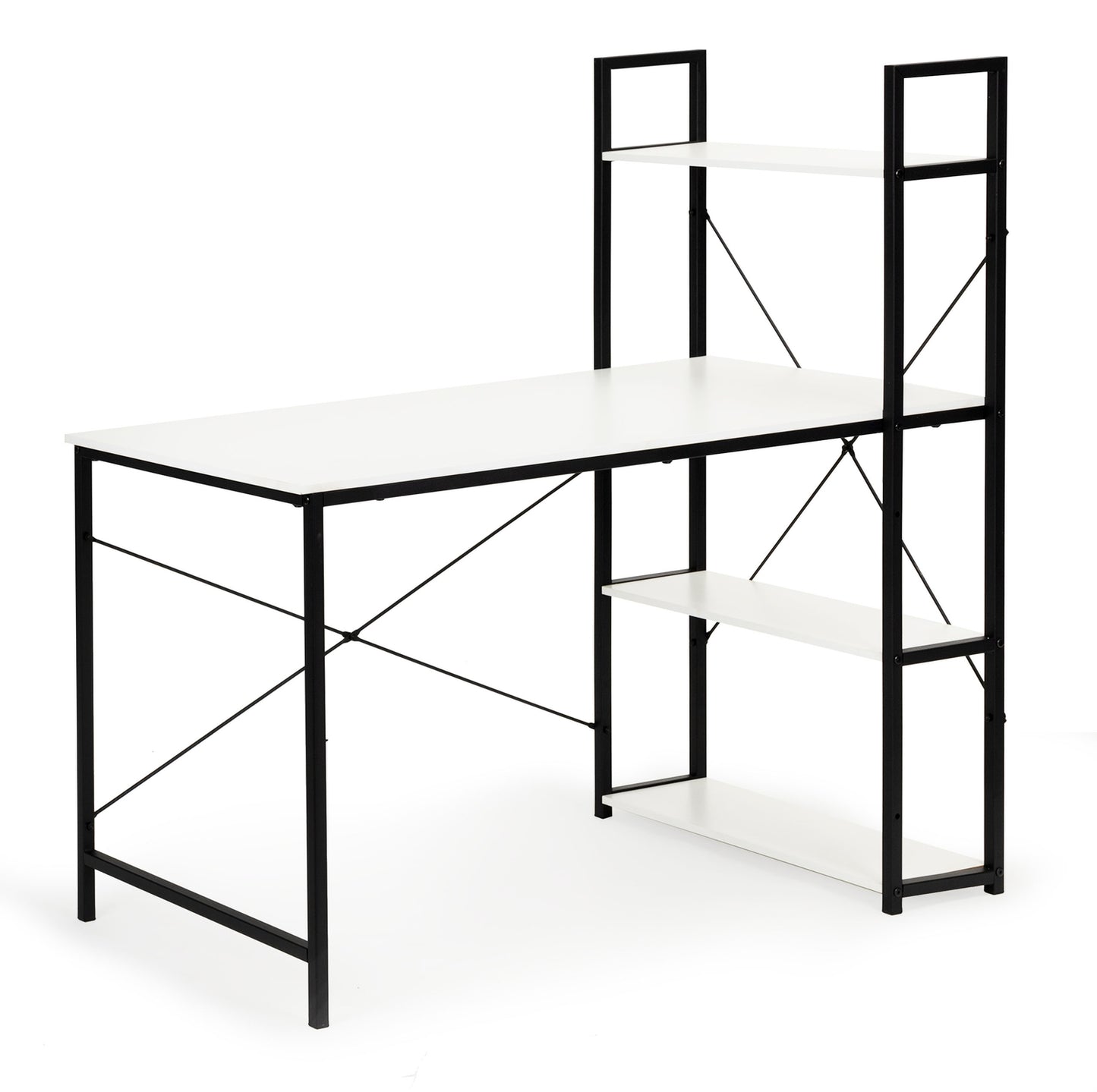 Office computer desk, table + bookcase, loft shelves