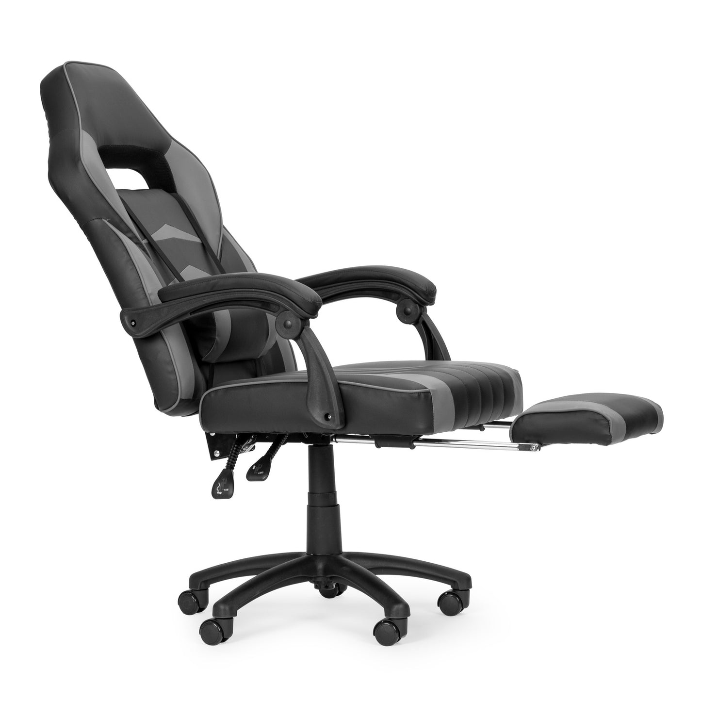 Office gaming chair with adjustable footrest and lumbar pillow