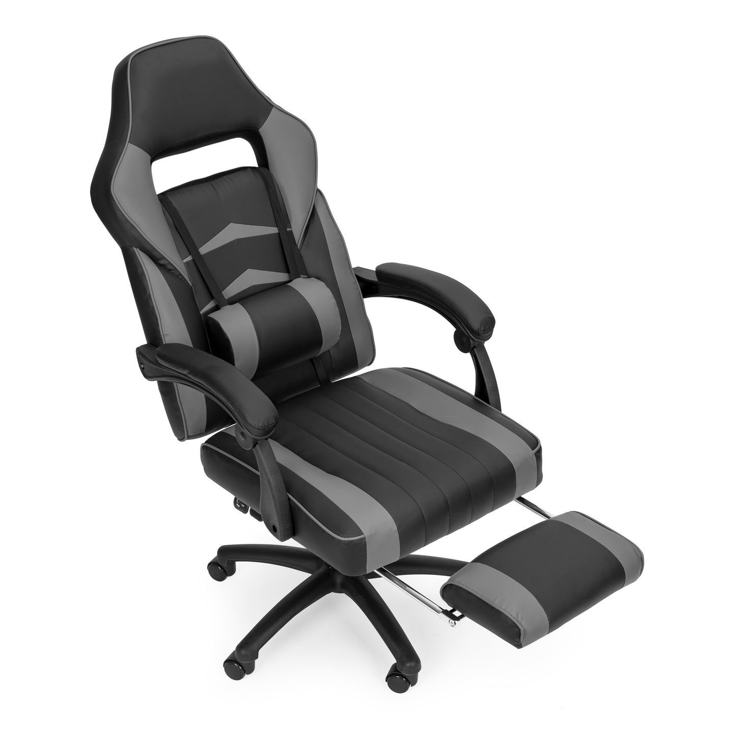 Office gaming chair with adjustable footrest and lumbar pillow