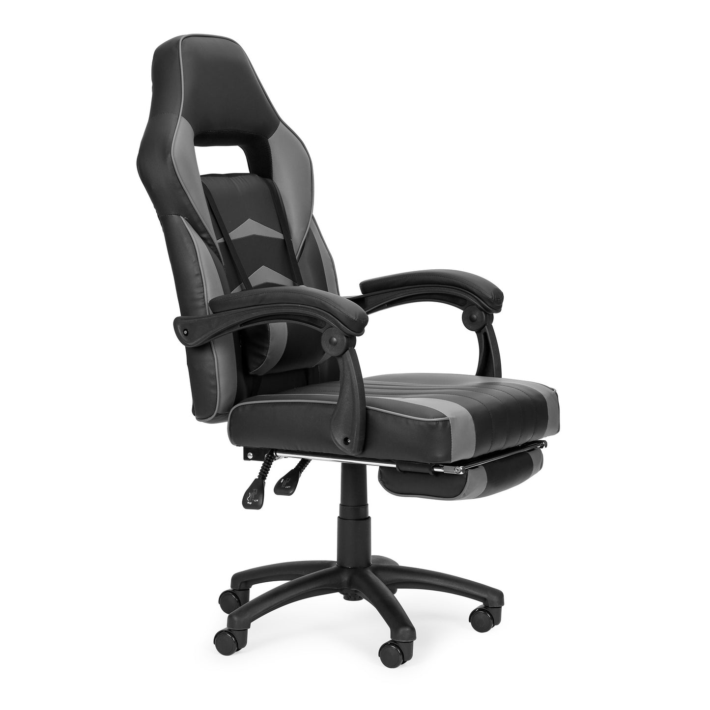 Office gaming chair with adjustable footrest and lumbar pillow