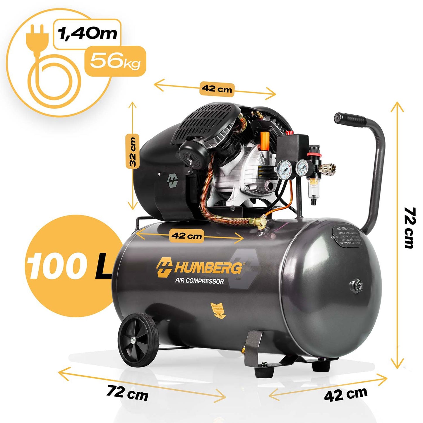 Oil Air Compressor, 100L, 8 Bar, 2800 RPM