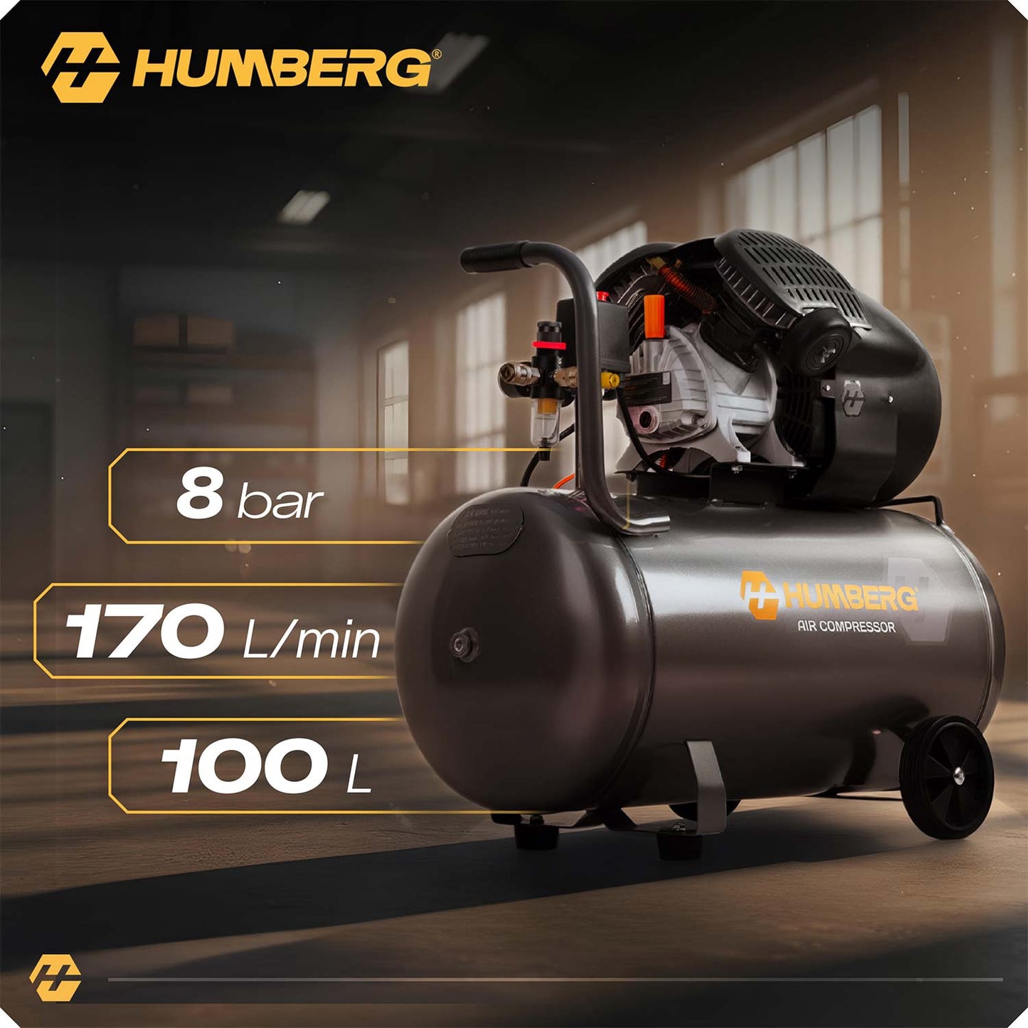 Oil Air Compressor, 100L, 8 Bar, 2800 RPM