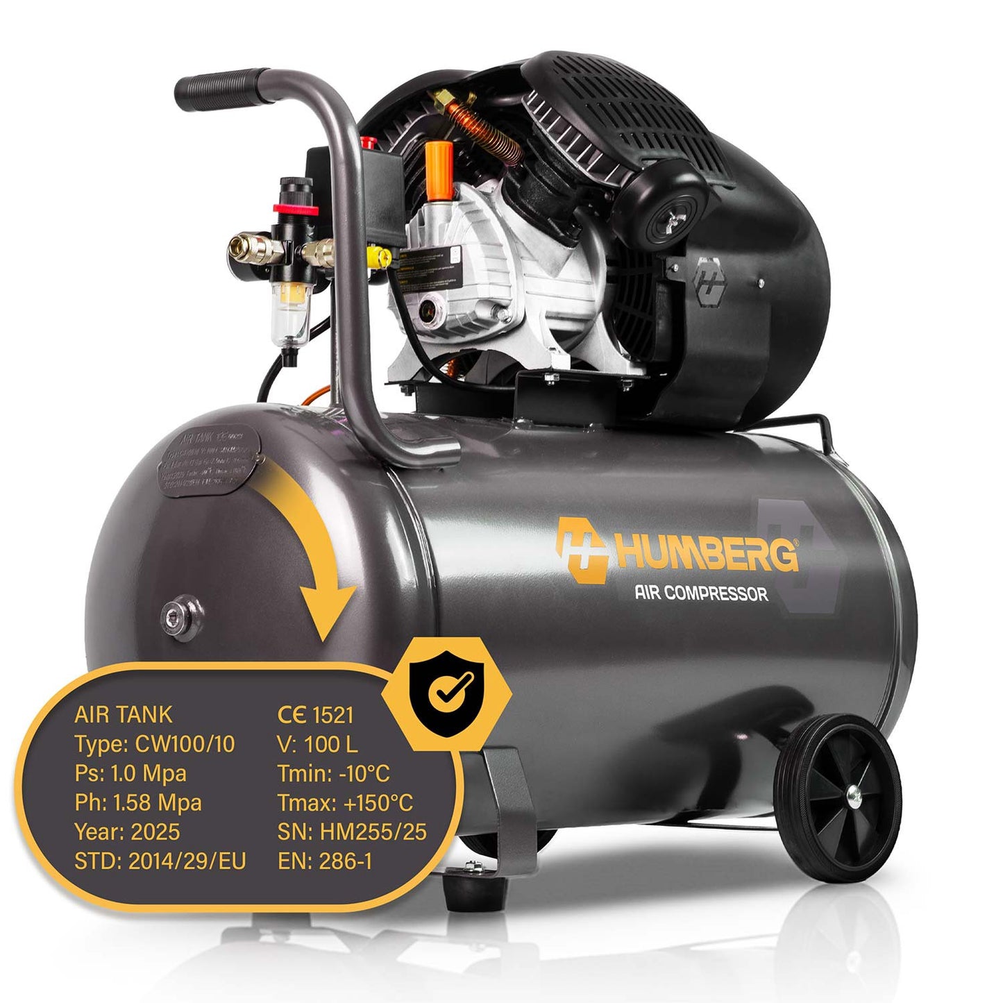 Oil Air Compressor, 100L, 8 Bar, 2800 RPM