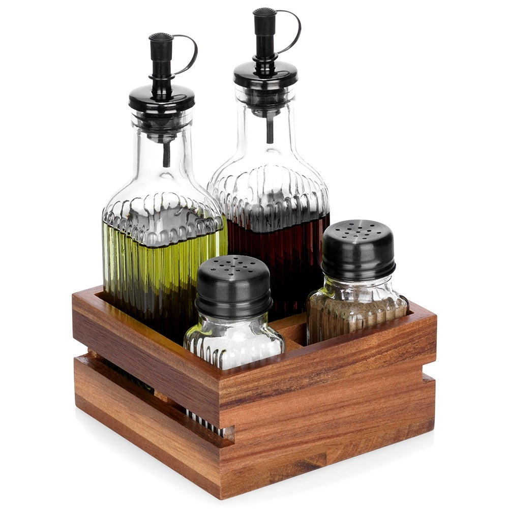 Oil and Vinegar Bottles Set with Stand, 5 Pieces
