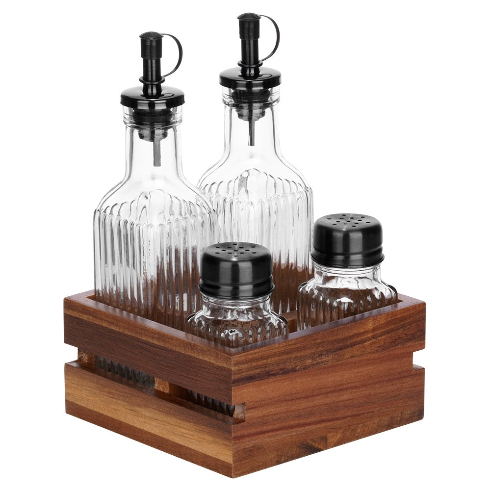 Oil and Vinegar Bottles Set with Stand, 5 Pieces