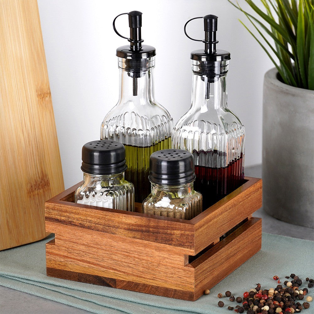 Oil and Vinegar Bottles Set with Stand, 5 Pieces