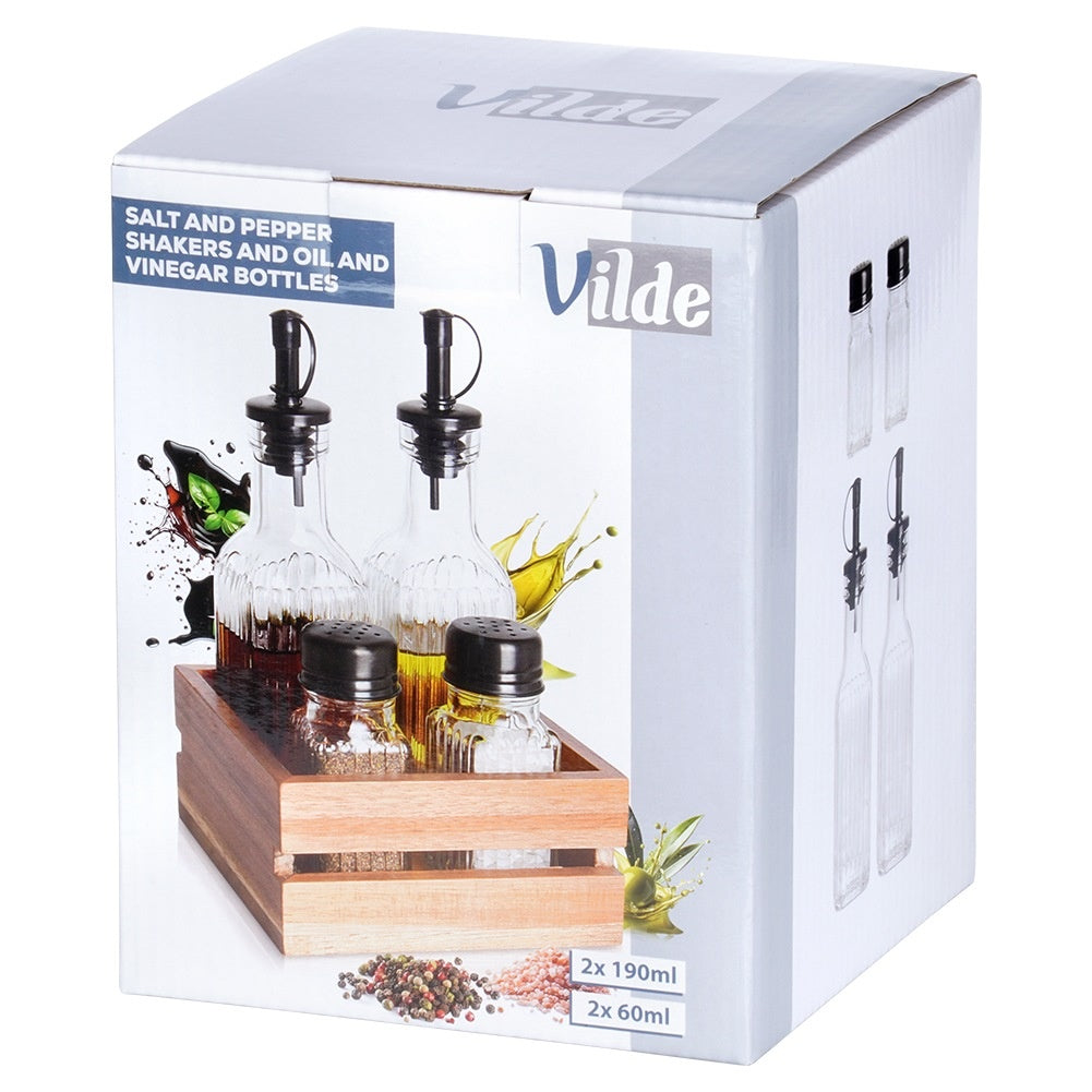 Oil and Vinegar Bottles Set with Stand, 5 Pieces