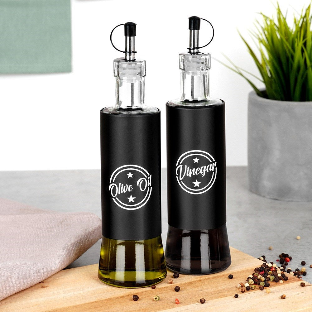 Oil and vinegar bottles, black glass, 300 ml, 2 pcs.