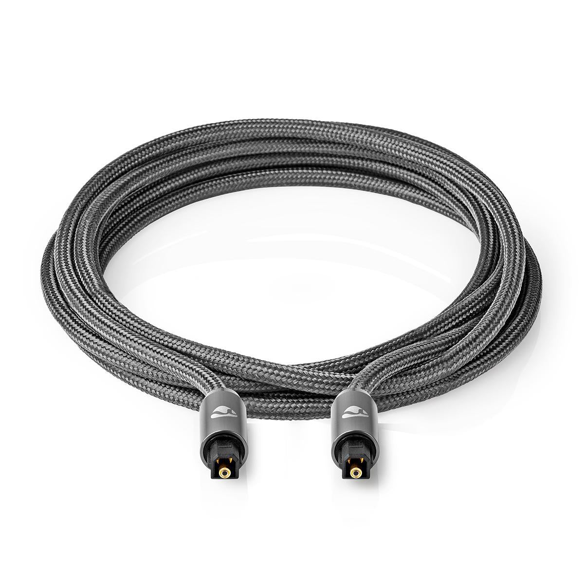 Optical audio cable | TosLink Male | TosLink Male | 1.00 m | Round | Cotton | Gray With Metal | Carton with covered window