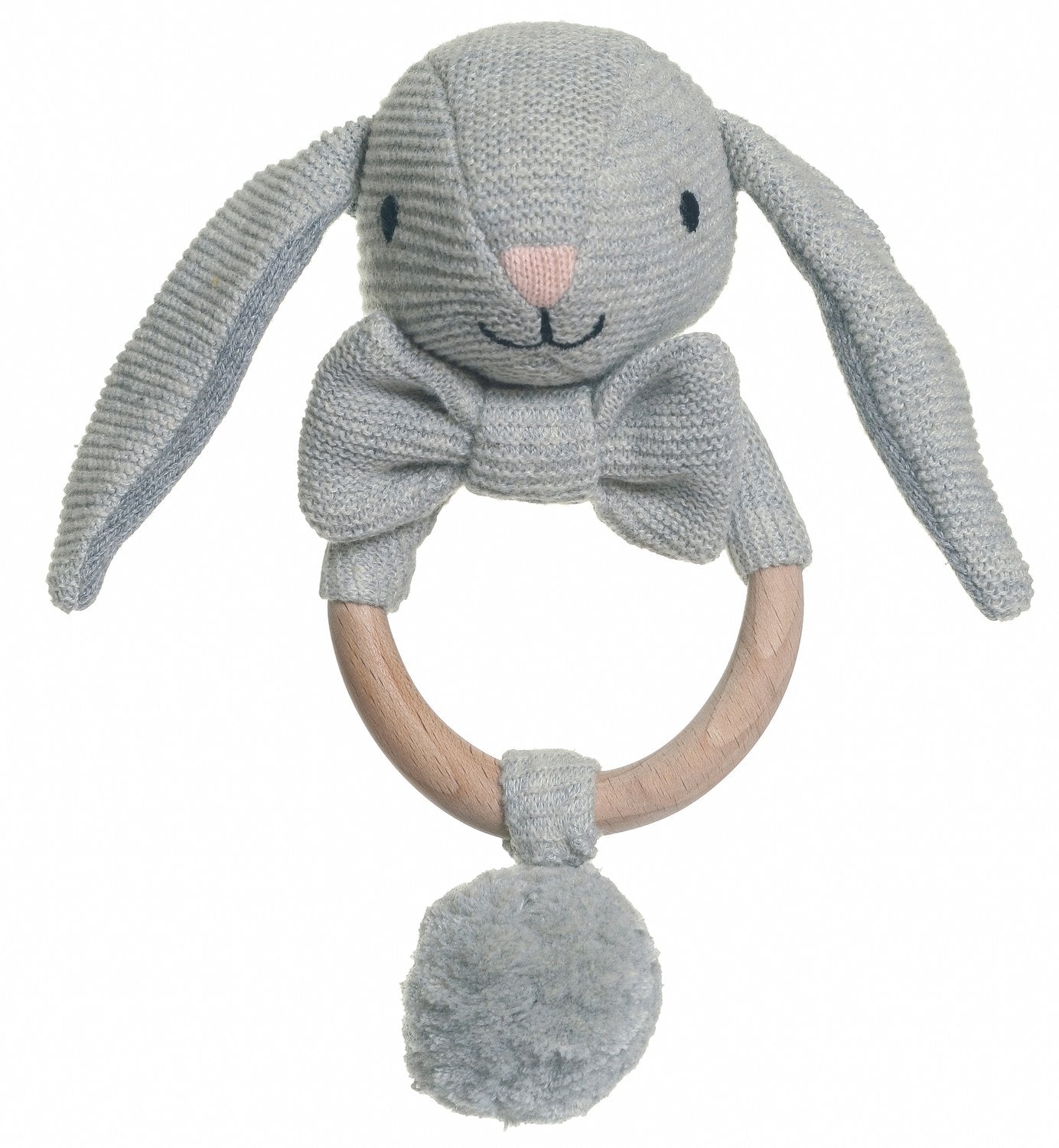 Organic Cotton Knitted Baby Rattle, Grey Rabbit
