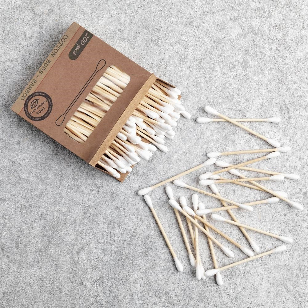 Organic bamboo cotton swabs for ear cleaning