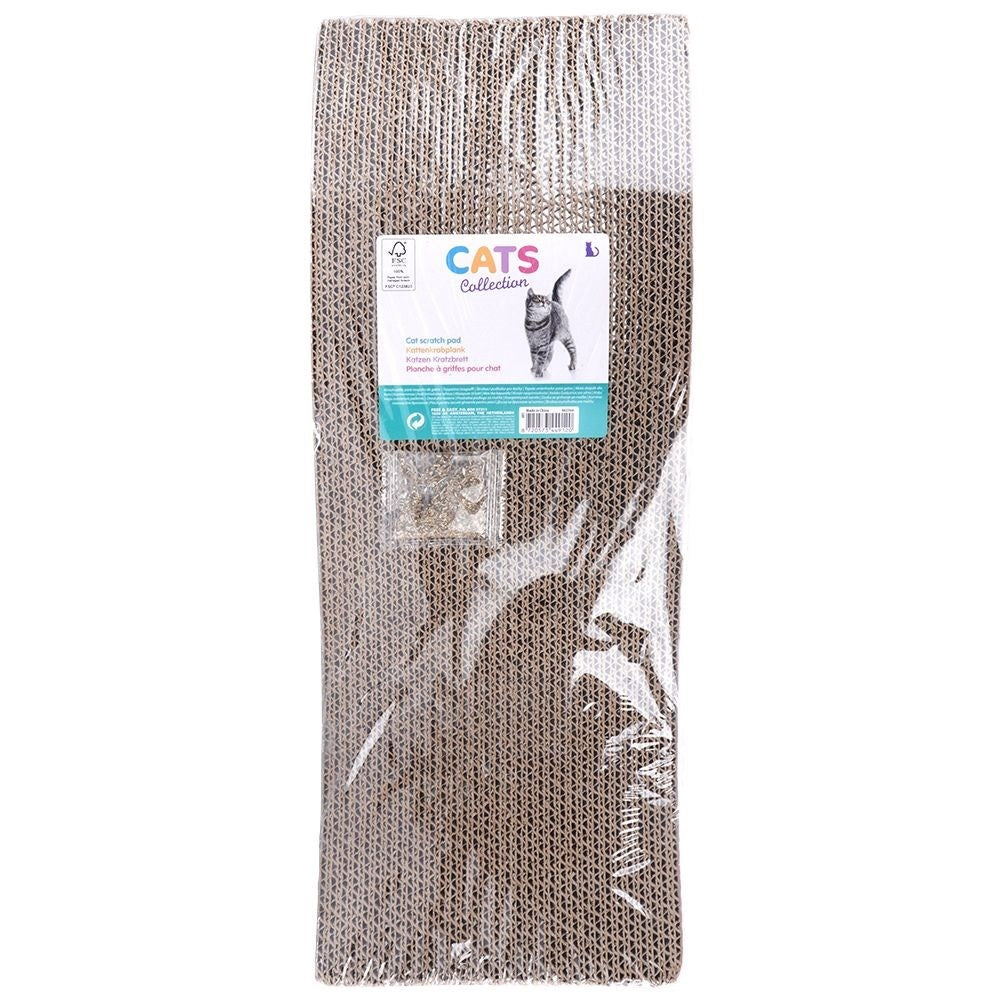 Organic scratching board with catnip, protects furniture and claws