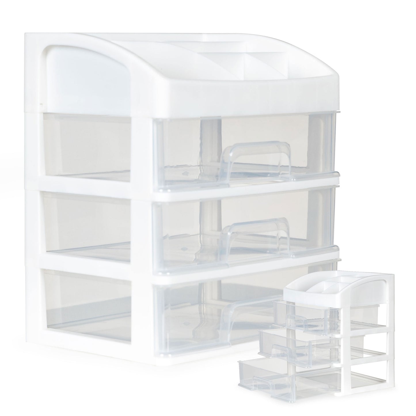 Organizer for cosmetics with drawers and compartments - white